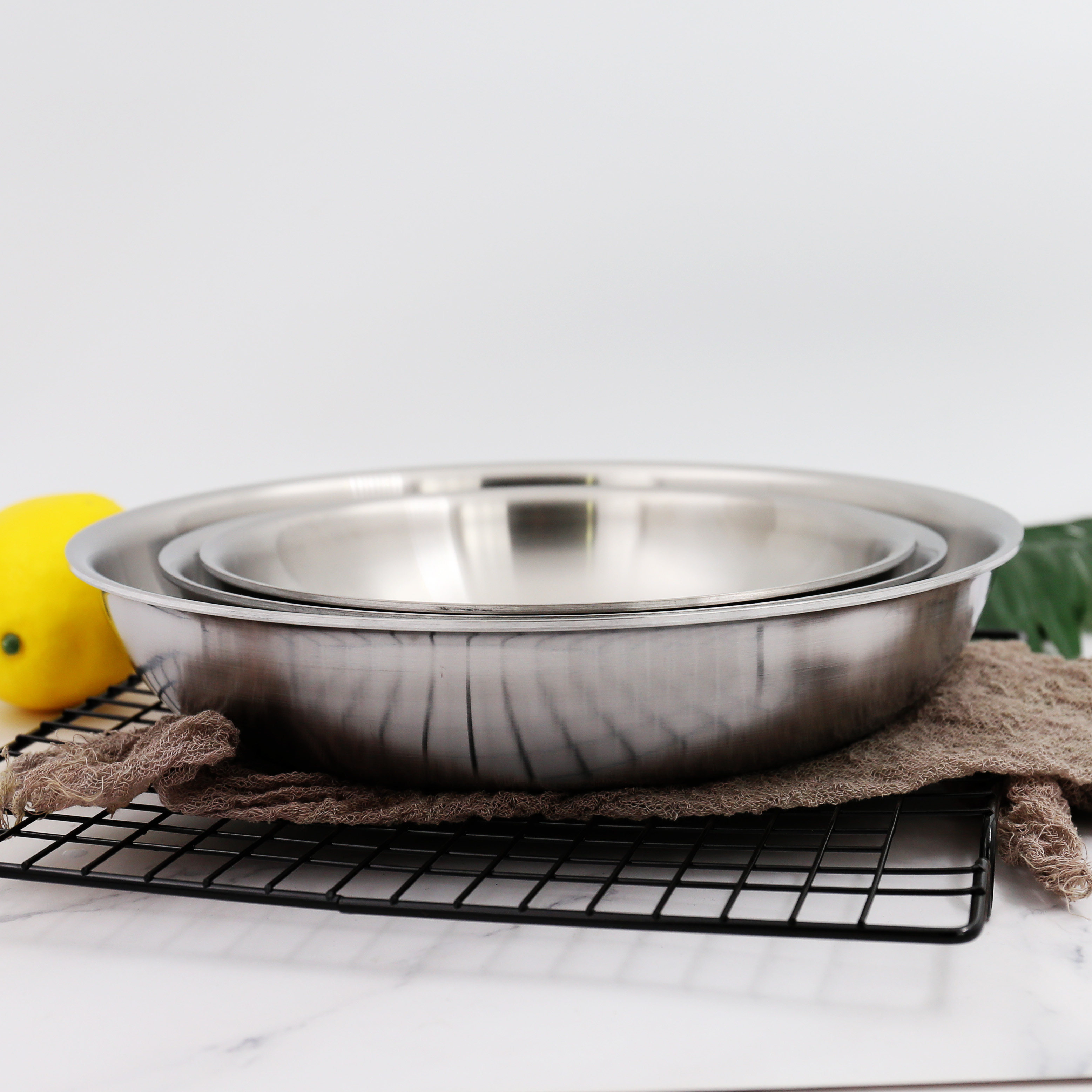 出口德国不锈钢超厚复合钢大圆盘菜碟煎盘鱼盘盘