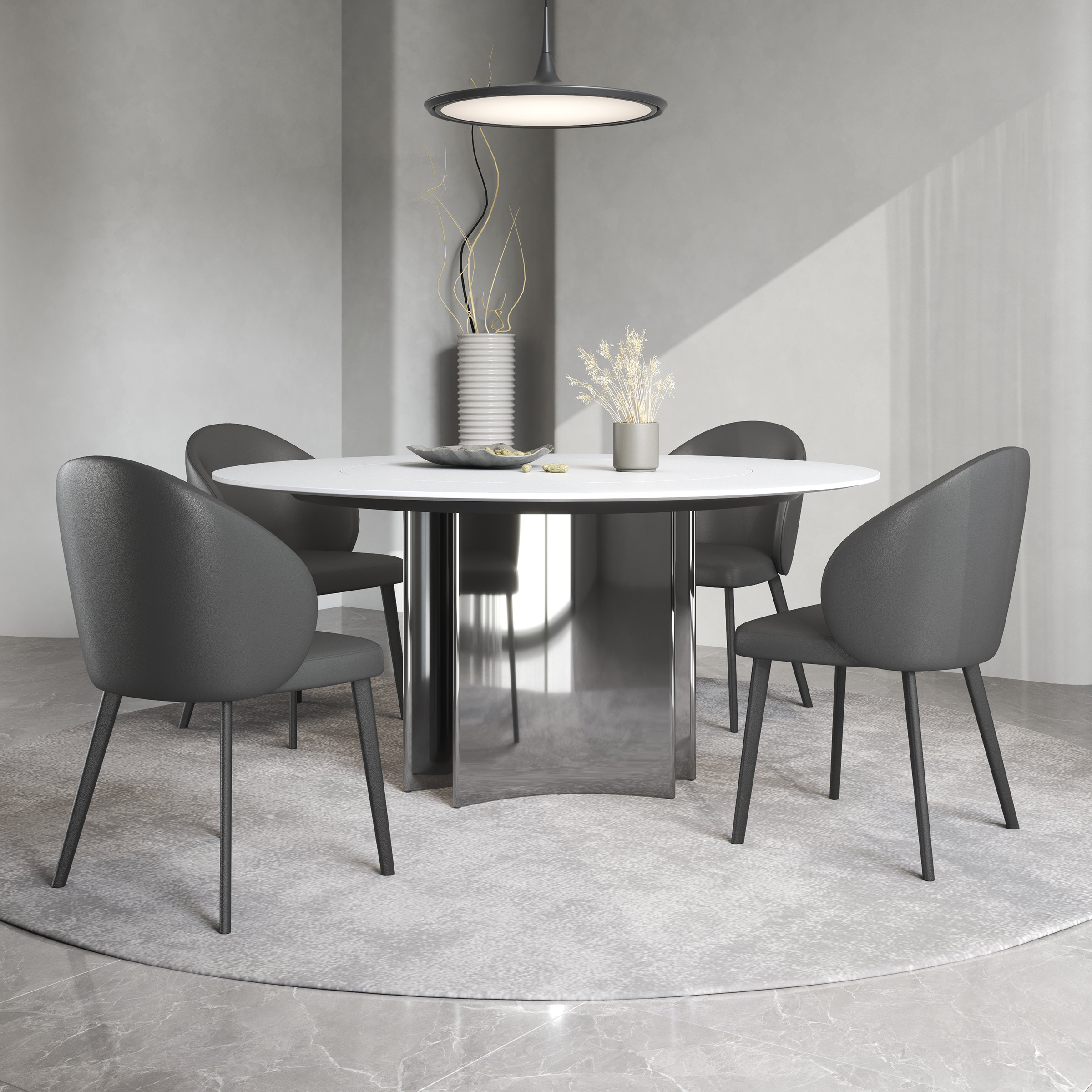 餐桌意式极简德利利丰岩板圆家用圆形岩板圆桌岩板餐桌