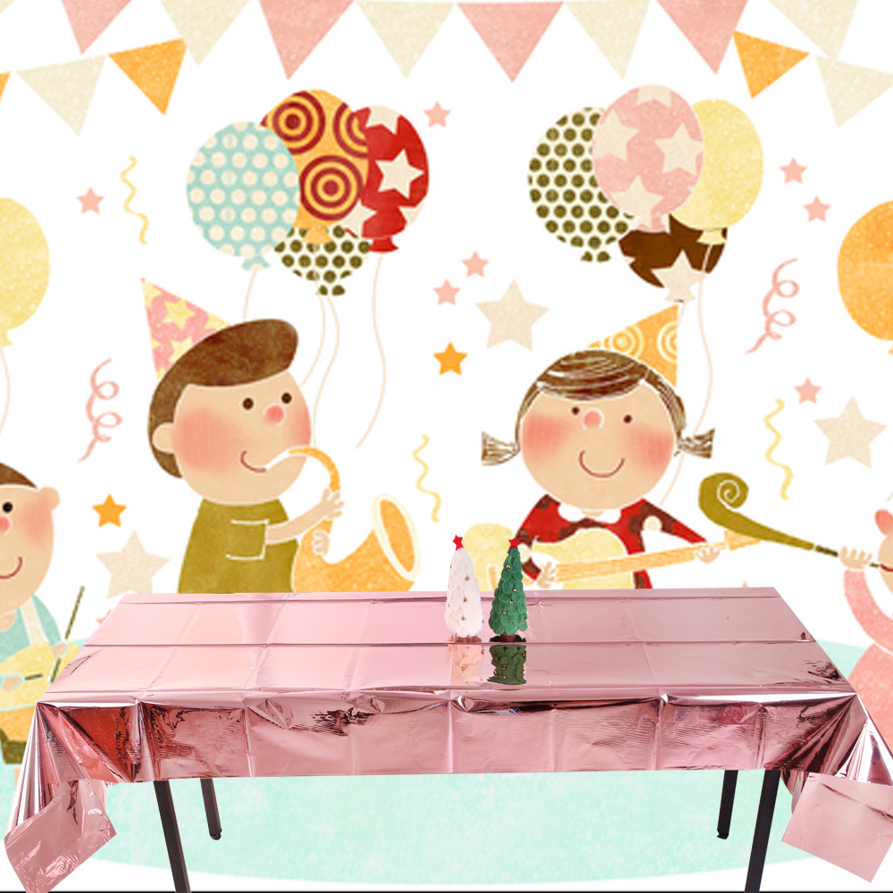 生日金台布桌布台布玫瑰party防水方形一次性铝膜节日装扮用品