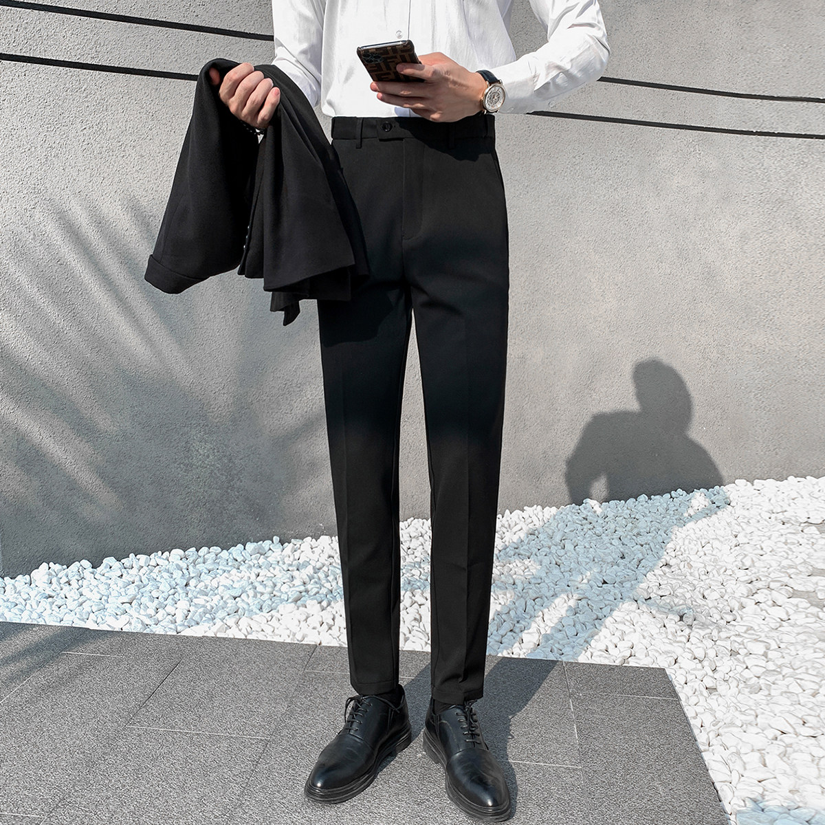 2021西裤男商务免烫修身黑色小脚裤加绒加厚休闲韩版潮流西装裤子