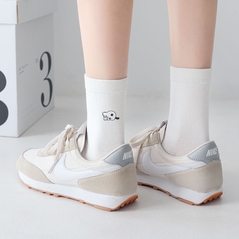 纯白色袜子女日系夏季薄款纯棉可爱卡通ins学生中筒袜