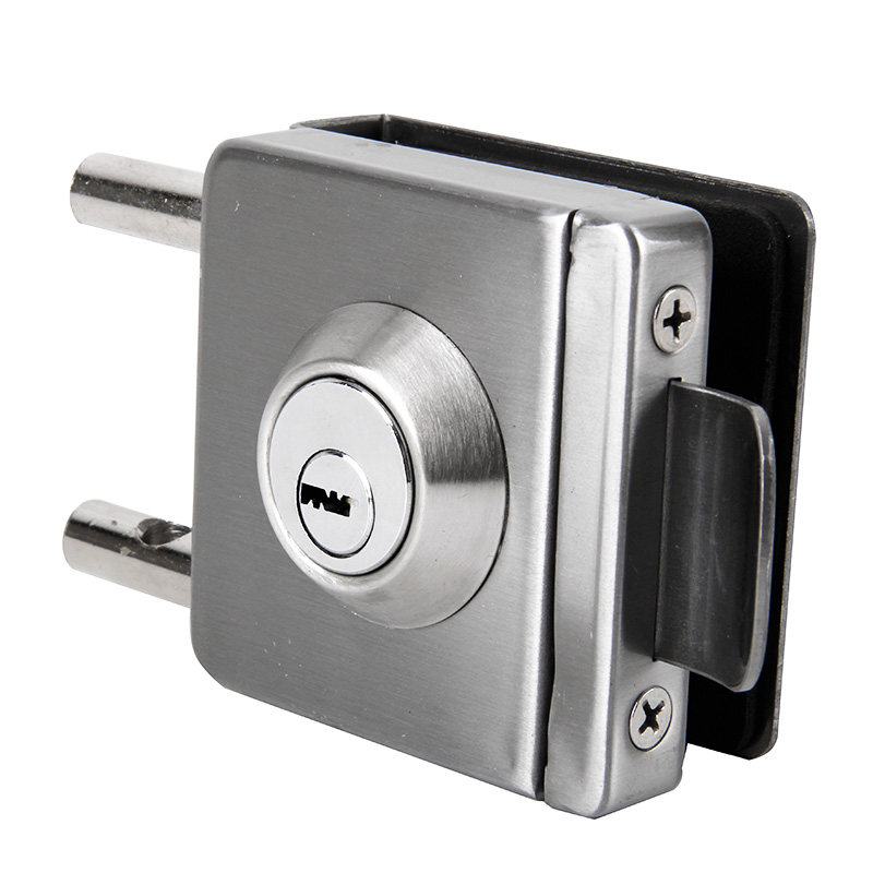 防盗锁 单门锁 方形钢化玻璃门锁 插销锁免开孔 店面门锁