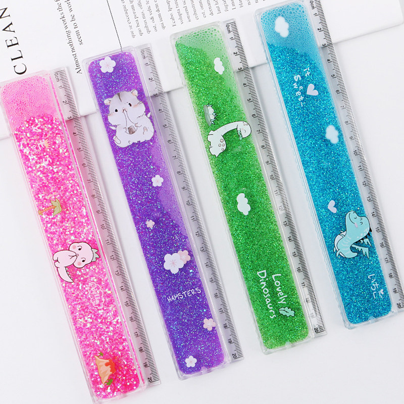 流沙尺子一套网红樱花入油创意直尺可爱学生各类尺
