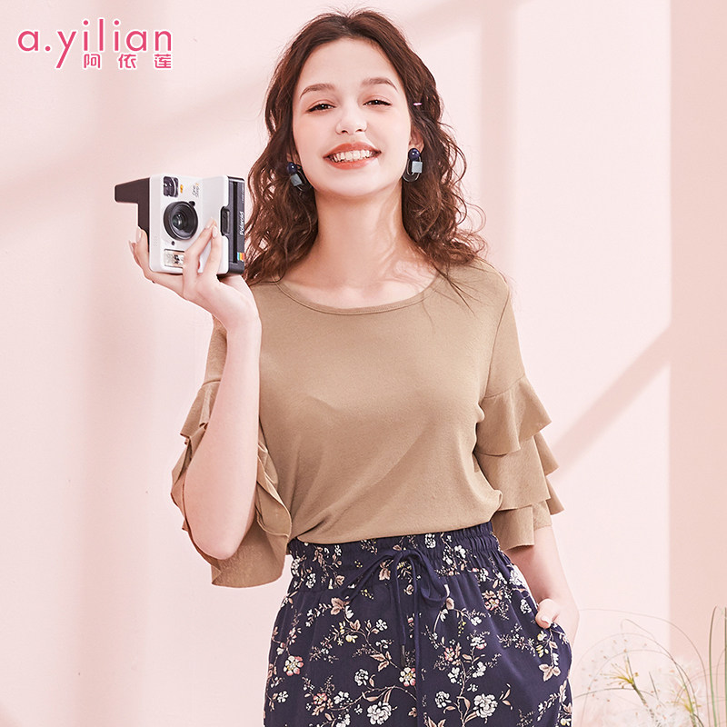阿依莲专柜同款女装夏装新款清仓舒适圆领时尚t恤