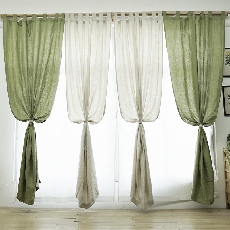 创意出口美式乡村草绿色厚纯亚麻布遮光客厅隔断定制窗帘