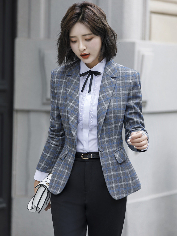 格子西装外套女韩版2018新款时尚休闲职业装西装