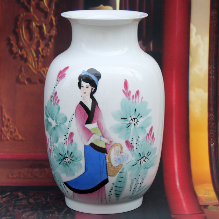 花瓶景德镇陶瓷器摆件手绘四大美女装饰品花瓶
