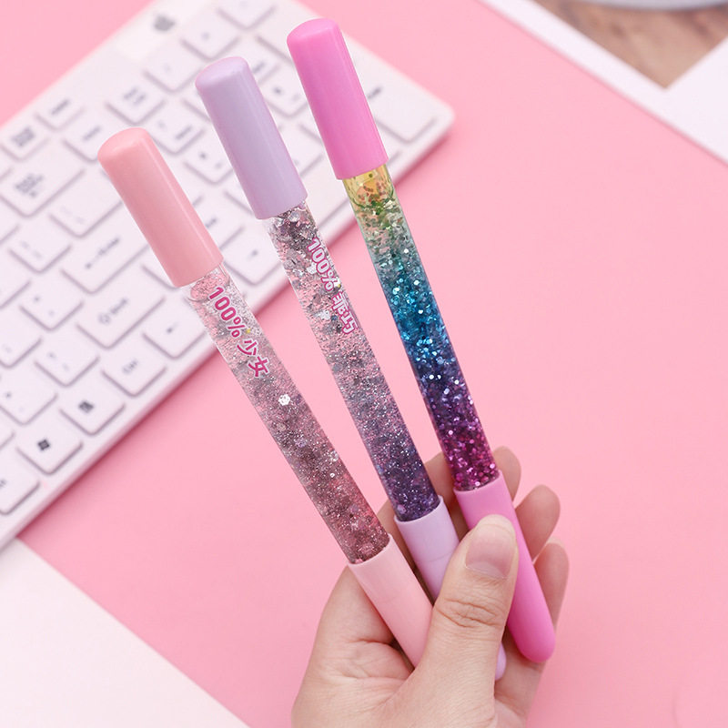 可爱少女心手账发光流沙笔水晶彩灯儿童闪光中性笔网红仙女魔法棒
