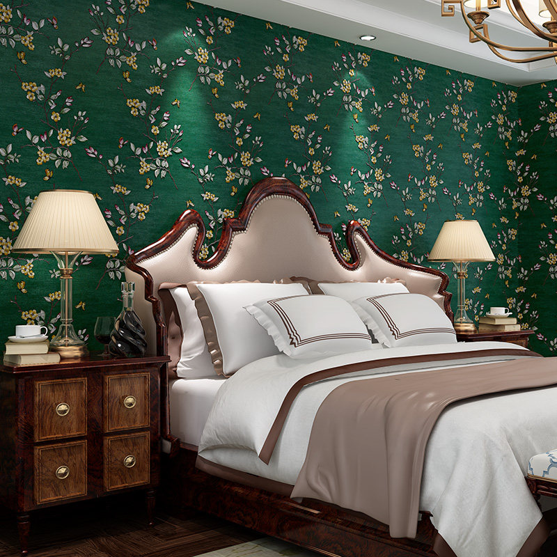 欧洛莱高精密刺绣满绣精密背景墙美式电视客厅卧室无缝墙布