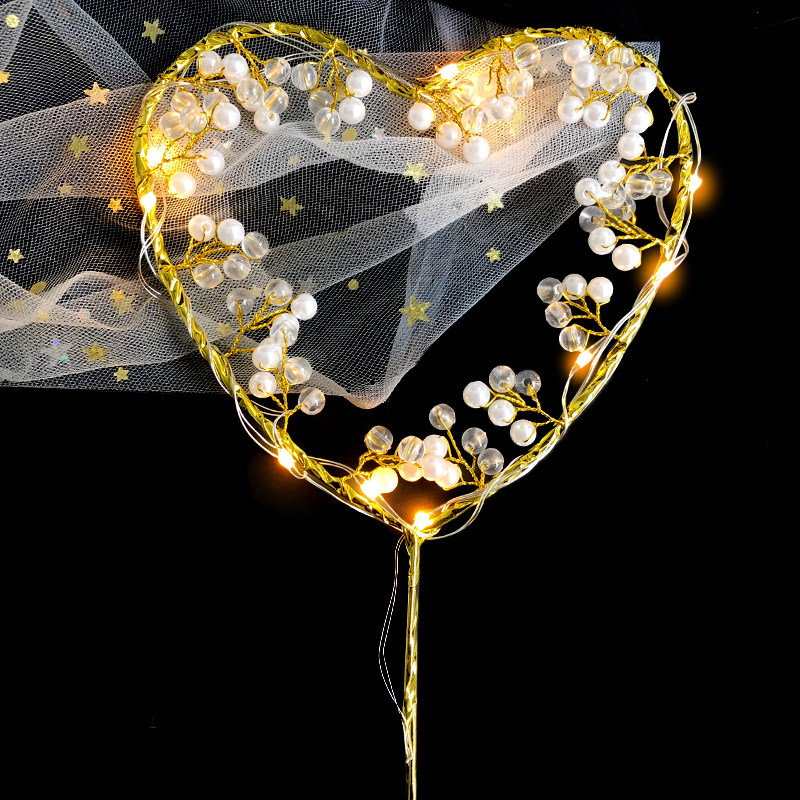 派对蛋糕装饰水晶珍珠蕾丝爱心星星仙女棒七夕情人节婚礼甜品插牌