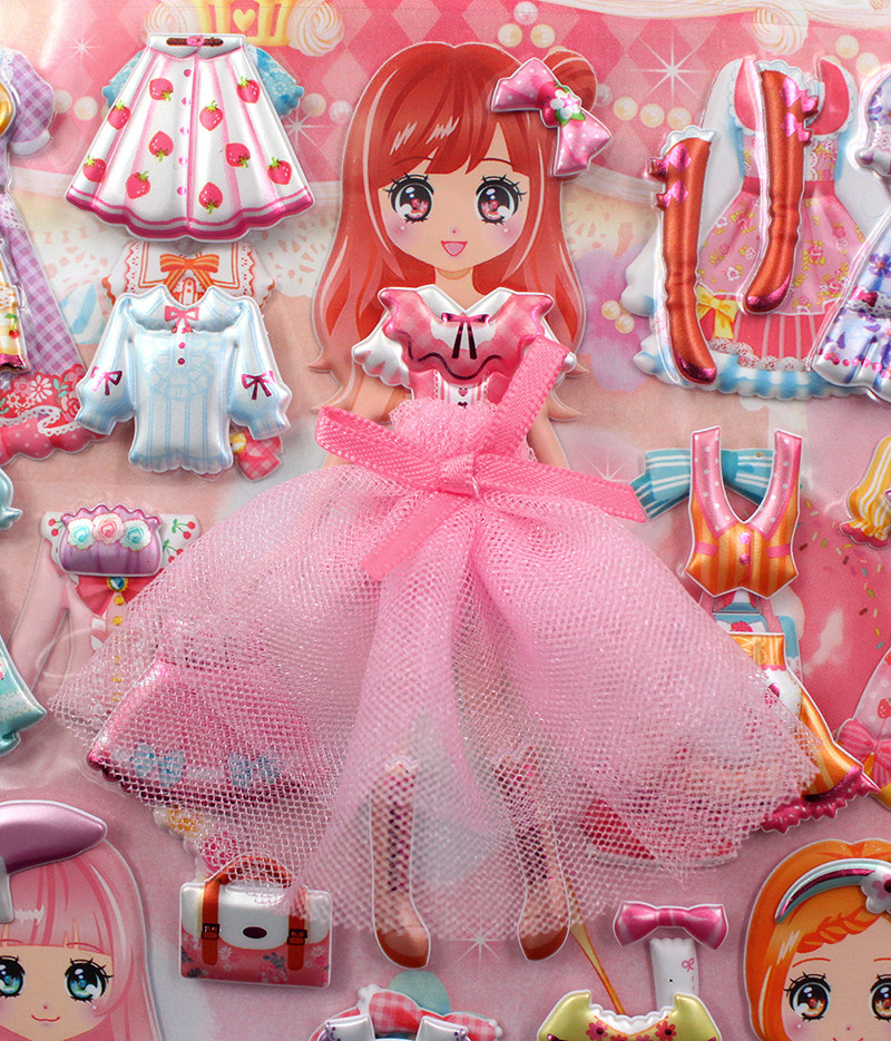 贴画亿奇大张双层立体换装粘贴公主纱裙女孩贴纸