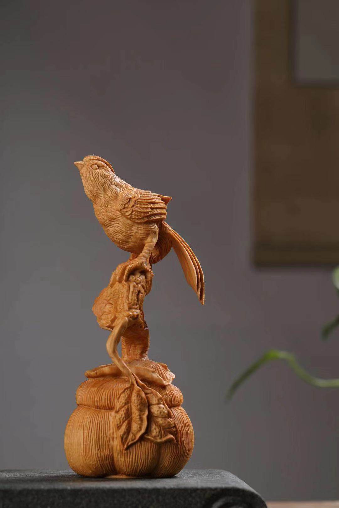 黄杨木雕喜获丰收摆件实木雕刻花鸟家居办公室送礼木雕