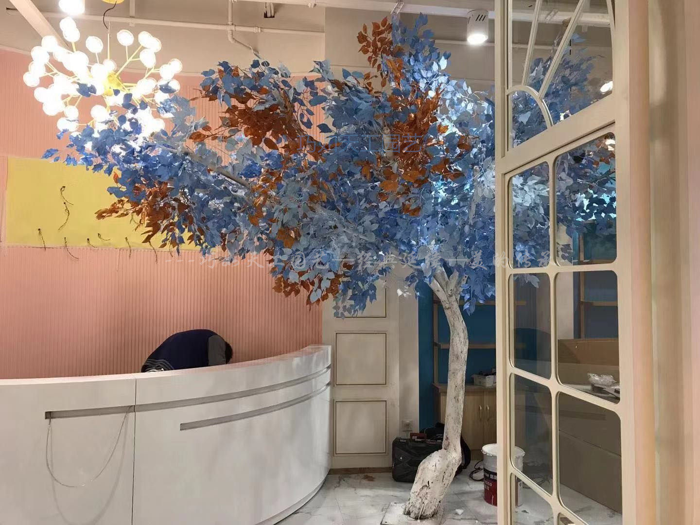 仿真大型蓝色榕树许愿树装扮室内装饰人造落地装饰仿真绿植