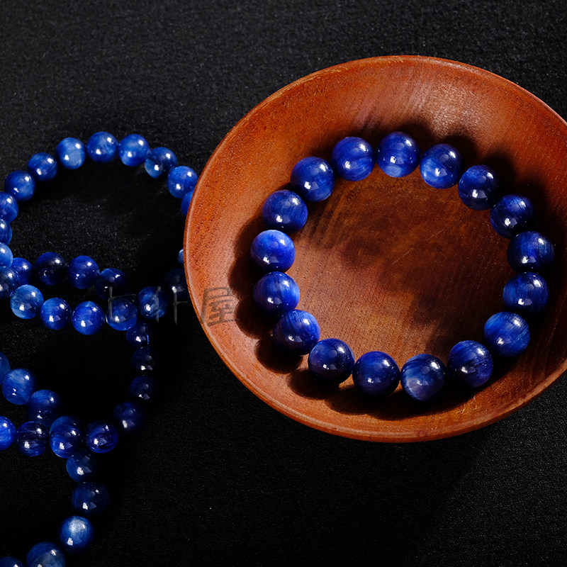 六六六天然蓝晶石手串猫眼宝石蓝色水晶单圈气质招财其它首饰