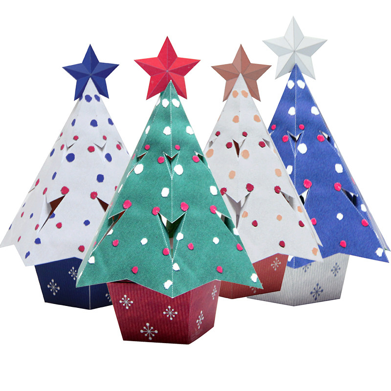 儿童纸艺亲子diy材料纸质手工圣诞节纸模型立体折纸迷你圣诞树