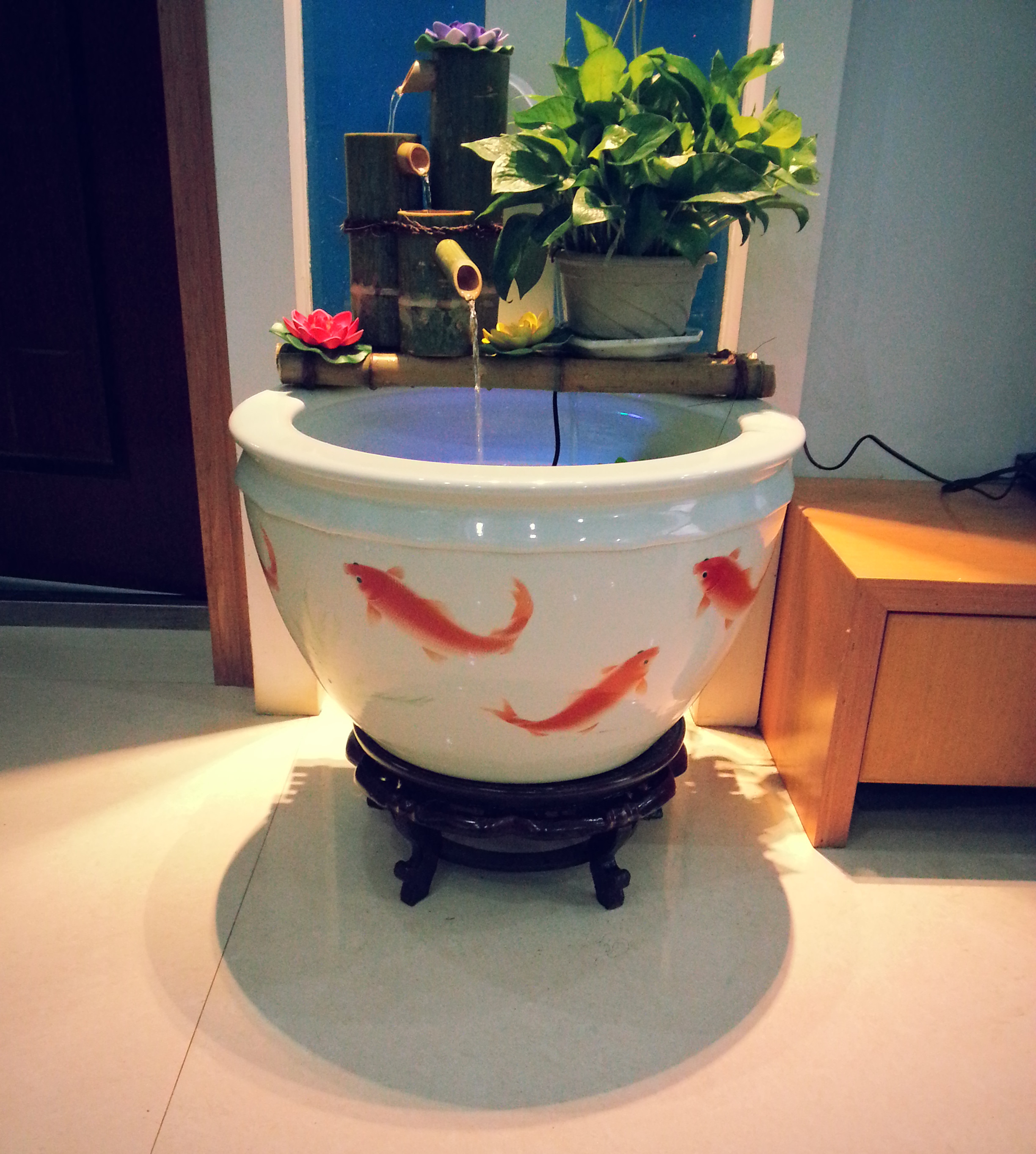 景德镇陶瓷鱼缸手绘青花养鱼书画荷花睡莲碗莲缸水族箱鱼缸