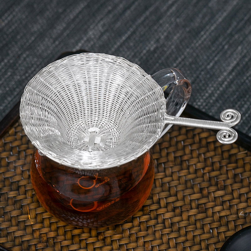 纯银银器时代茶滤网纯手工编织藤编功夫茶道具茶滤