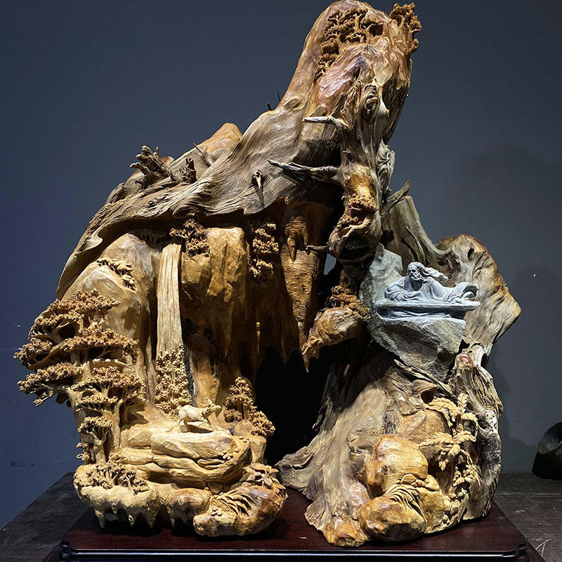 崖柏木雕摆件根雕树根创意原木禅意根艺山水根雕