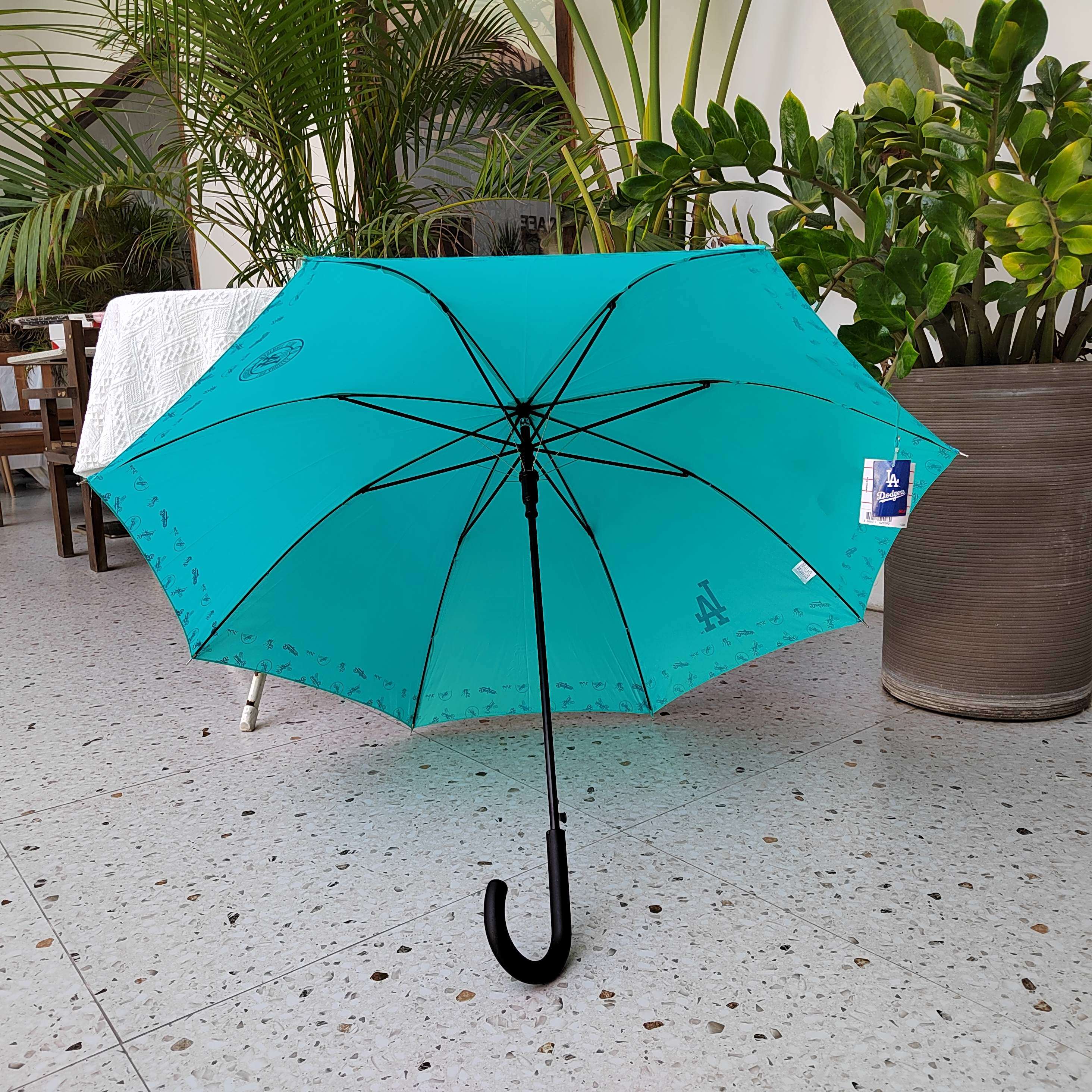 mlb品牌捡漏半自动直骨长柄简约青蓝蓝色印花伞