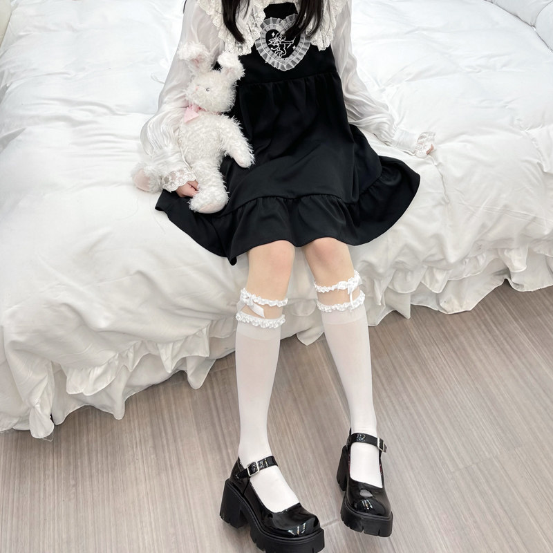 日系lolita可爱花边中筒筒袜天鹅绒百搭玻璃玻璃丝中筒袜