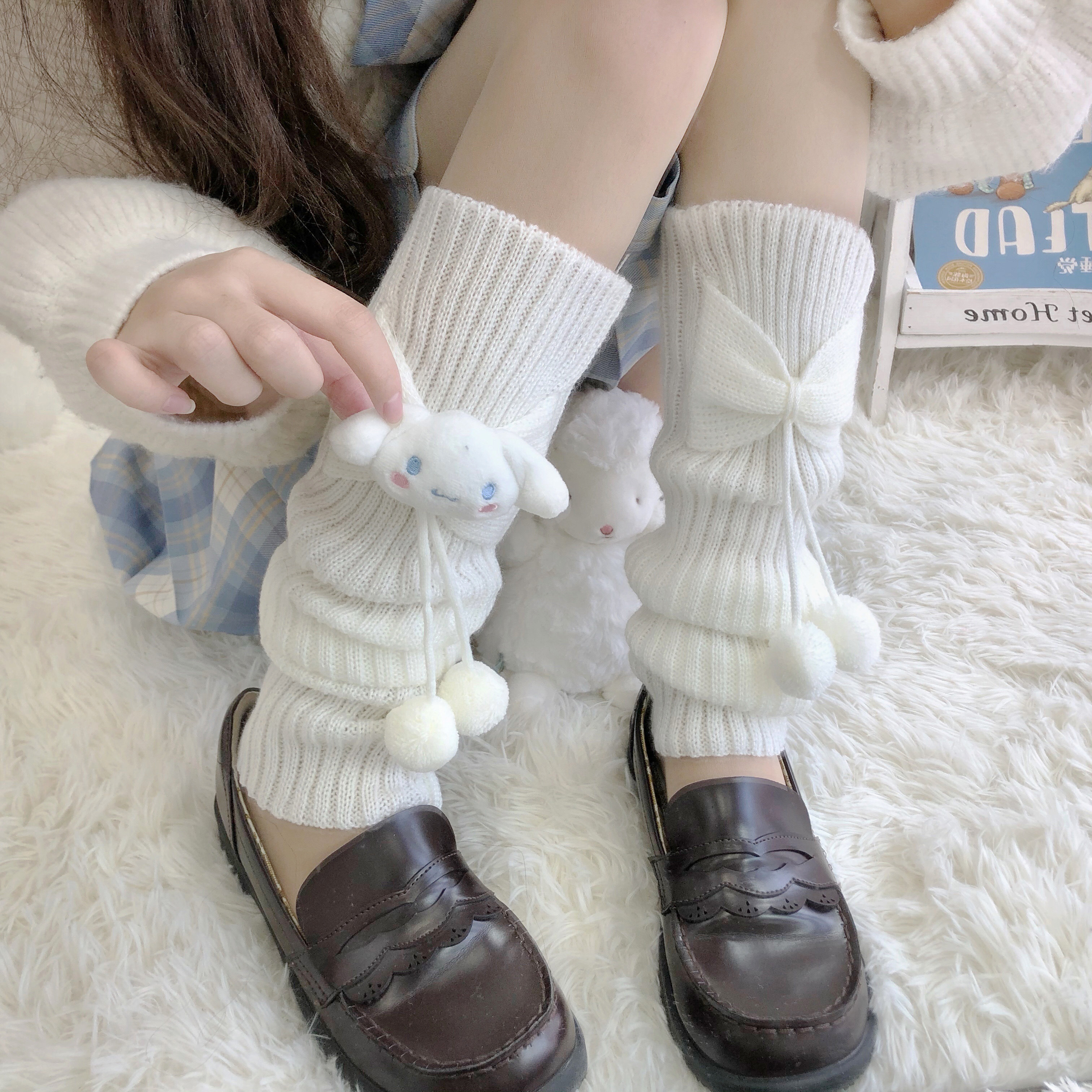 日系秋冬保暖毛球百搭堆堆袜套lolita蝴蝶结ins中筒袜