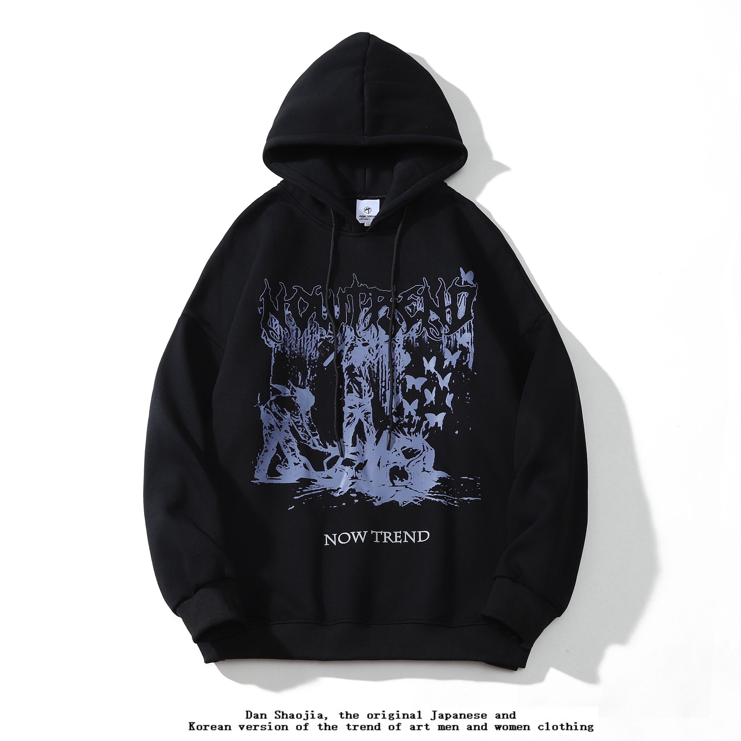 潮牌高街暗黑系印花加绒连帽卫衣男宽松原宿风ulzzang情侣装外套