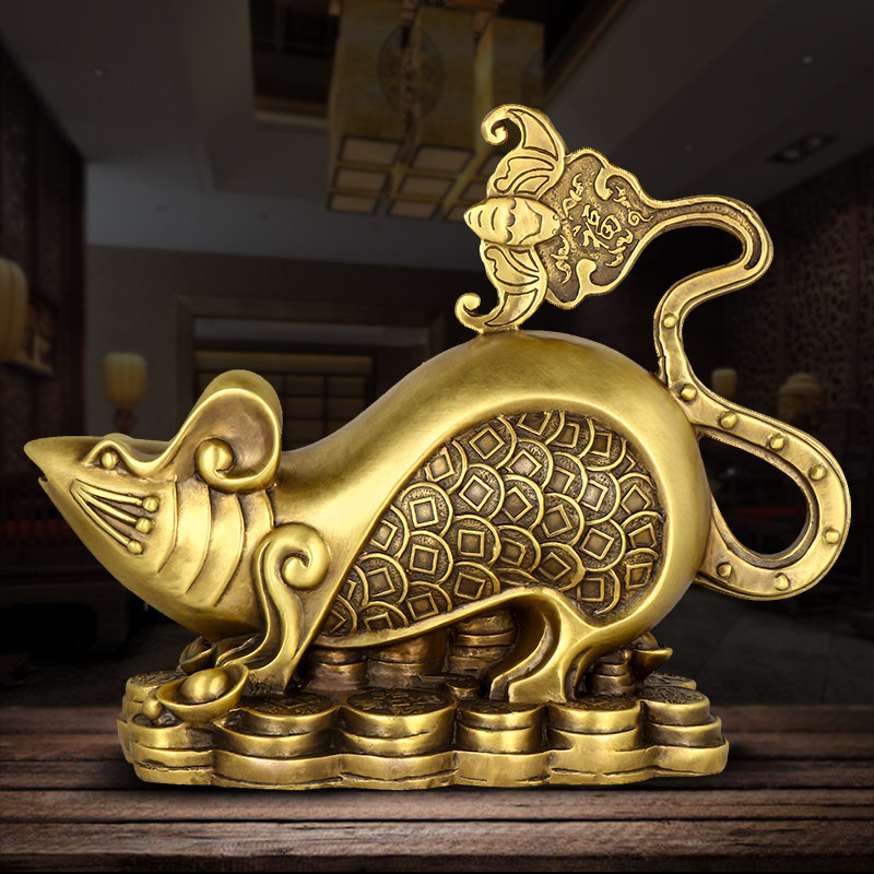老鼠摆件纯铜五鼠运财黄金十二生肖招财风水工艺品摆件