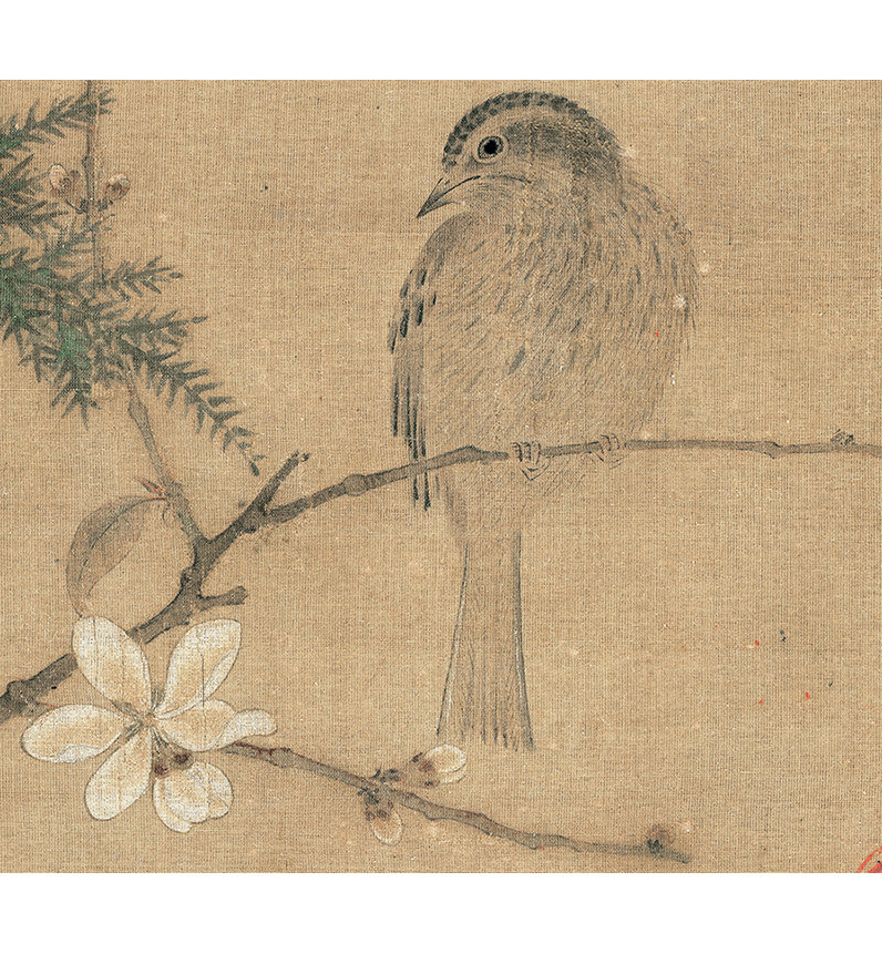 新品北宋赵佶腊梅双禽宋画小品工笔花鸟画临摹国画