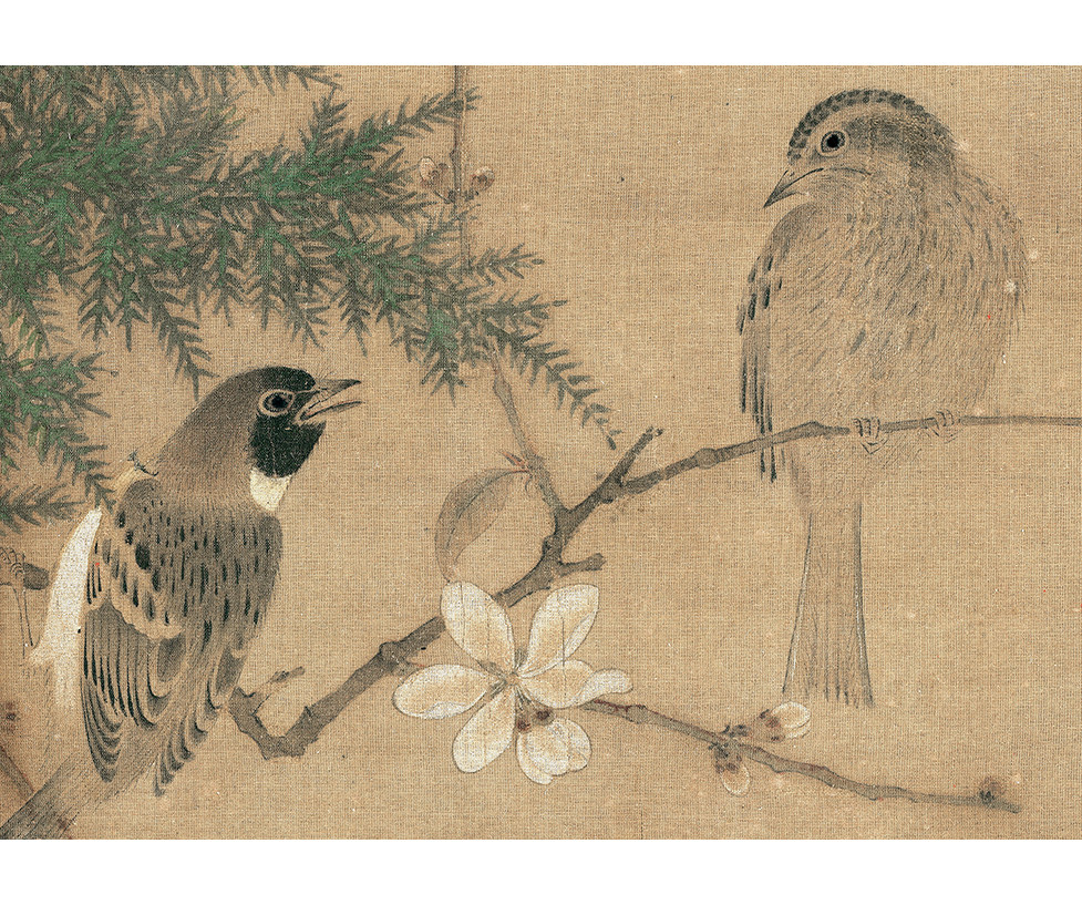 新品北宋赵佶腊梅双禽宋画小品工笔花鸟画临摹国画