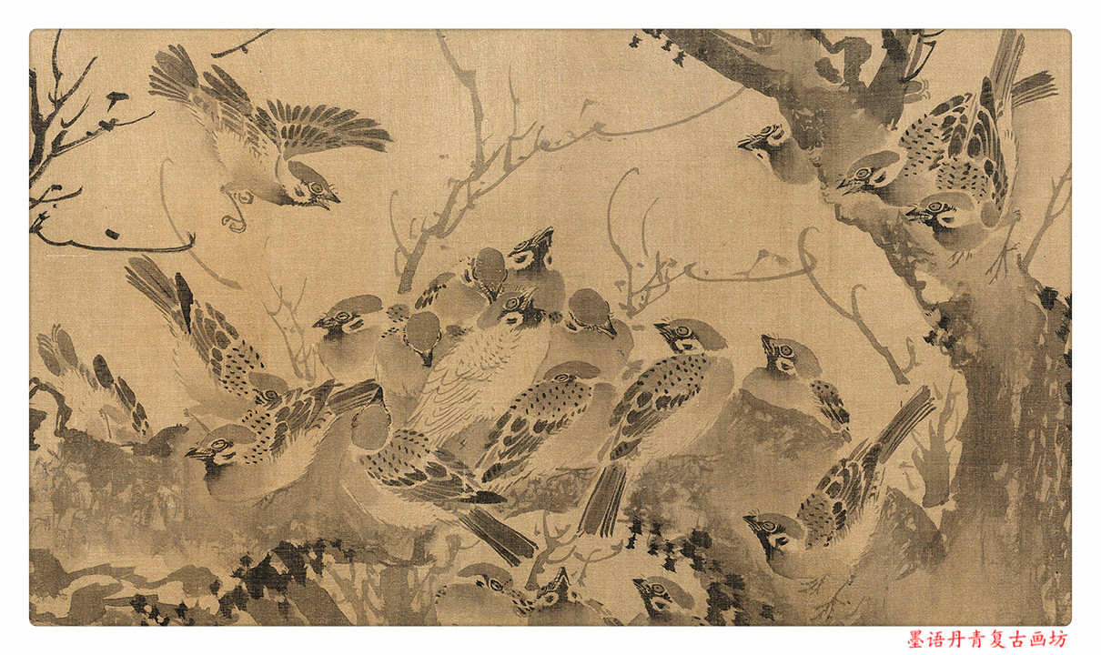 国画临摹复制微喷工笔画花鸟古代雀图乔林百乔林百雀图国画