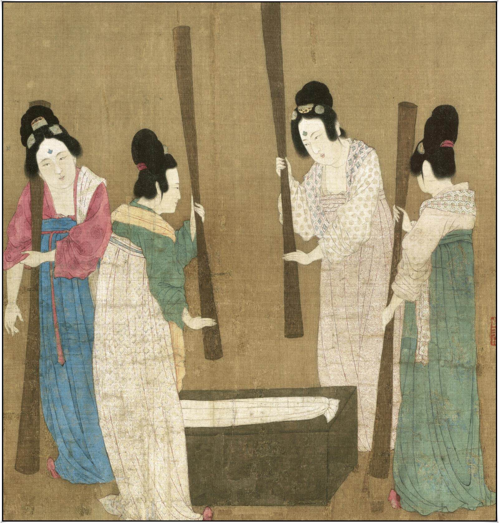 绢丝练图萱捣摹唐张徽宗宋徽宗材质复制微喷艺术国画