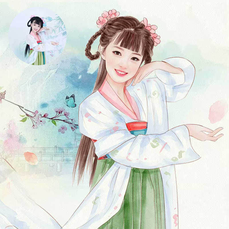 水彩古风真人照片手绘人物形象头像制作小说手绘真人漫画