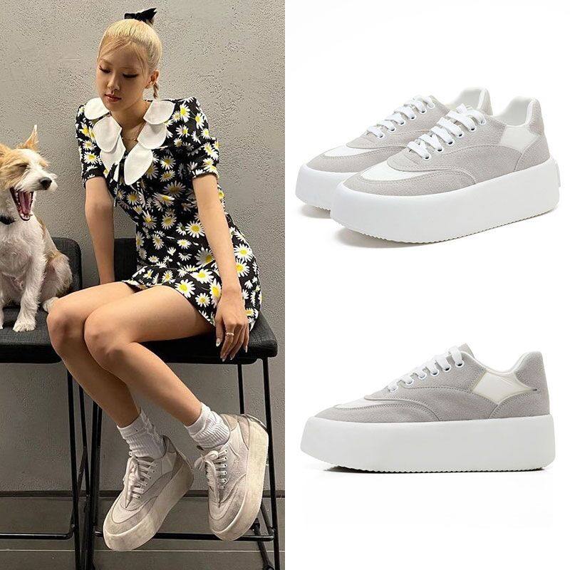 徐璐同面包厚底松糕鞋女blackpink朴彩rose增高平底单鞋