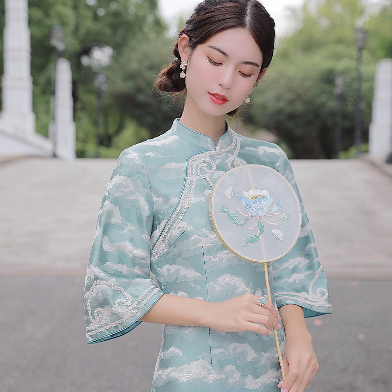 良友中国复古旗袍中长如意翠兰新款春季2022年旗袍