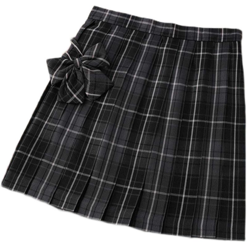 夏季裙校半身中牌百褶黑色格裙梧桐语制服#jk半身裙