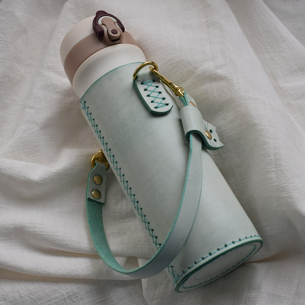 皇冠dadali头层牛皮保温杯杯套玻璃杯皮套手提保护套杯套