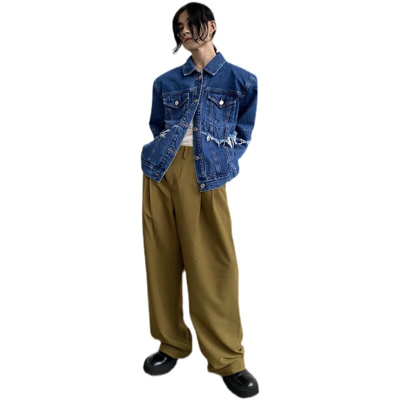 genesisboy毛边牛仔夹克垫肩高级拼接新款早春28am00夹克