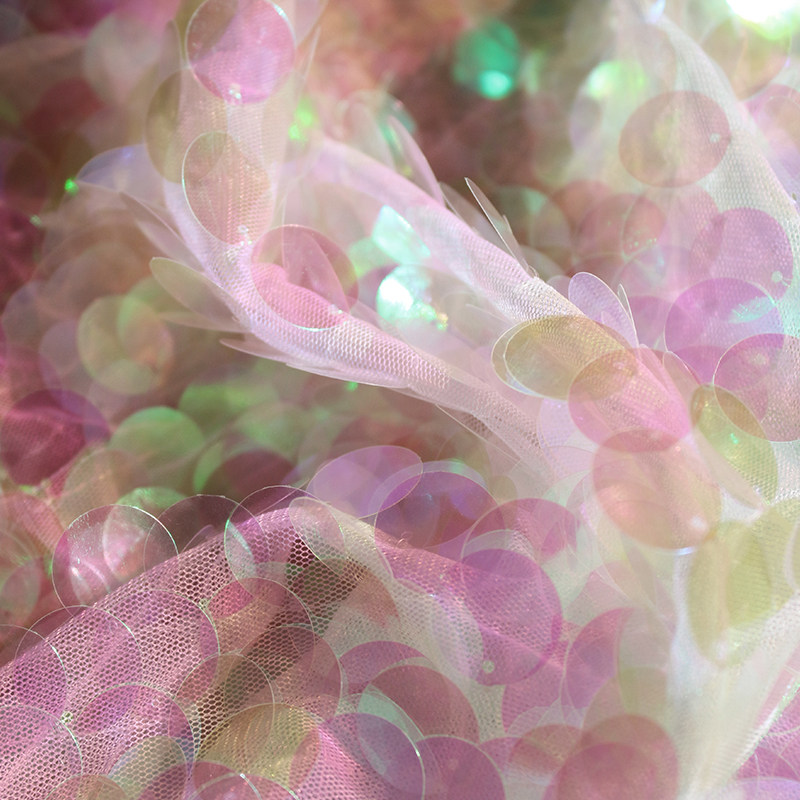 鱼鳞 设计师面料圆形亮片珠片网纱布料 婚纱礼服蕾丝服装辅料网布