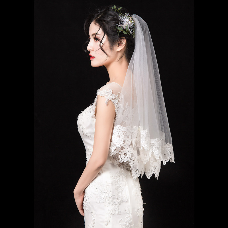 新娘结婚头纱主婚婚纱短款白色简约头饰超仙头纱