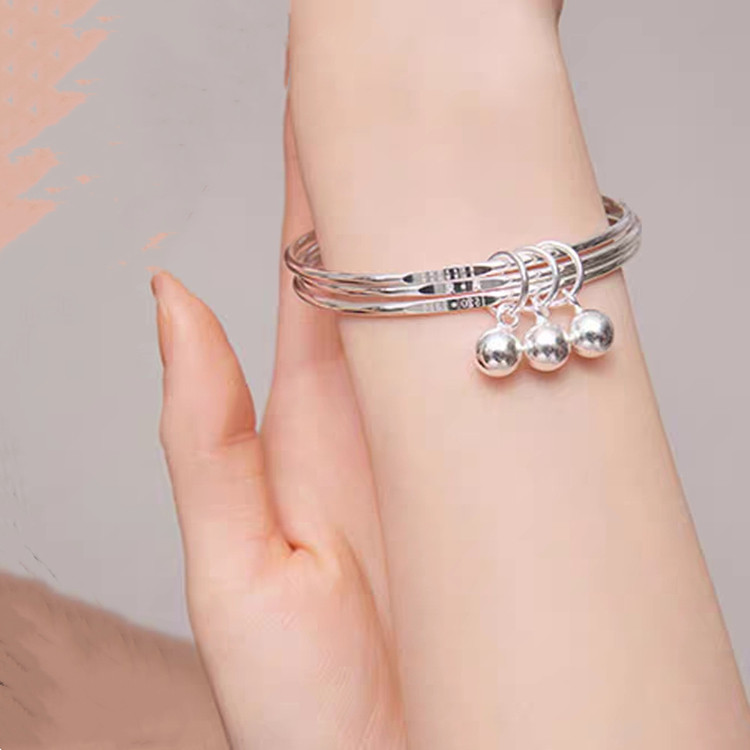 三生三世9999纯银手镯刻字铃铛女生实心网红手饰手镯