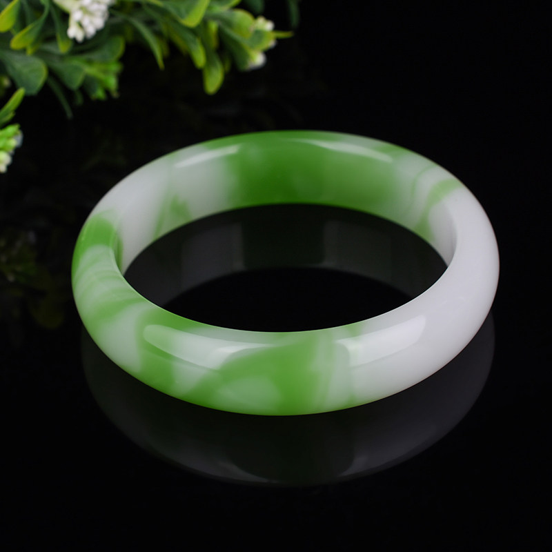 手镯新疆和田玉玉白绿青花玉镯子女款天然金丝玉手饰