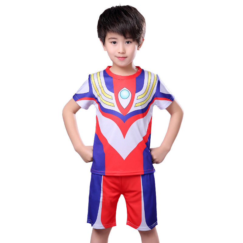 奥特曼衣服男童夏季短袖套装赛罗迪迦儿童服装披风t恤