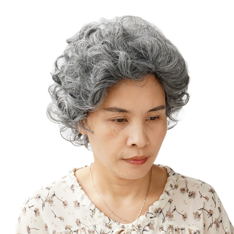 假发老太太白色卷发蓬松短卷发演出发型奶奶银色日常整顶假发