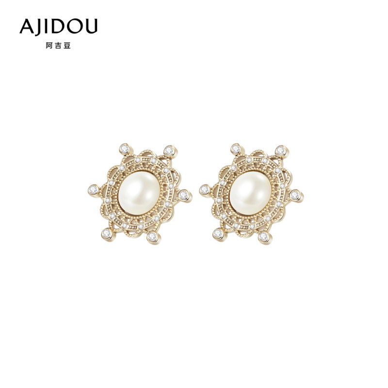 蕾丝阿吉豆绮梦系列镂空丝边人造珍珠耳钉耳钉