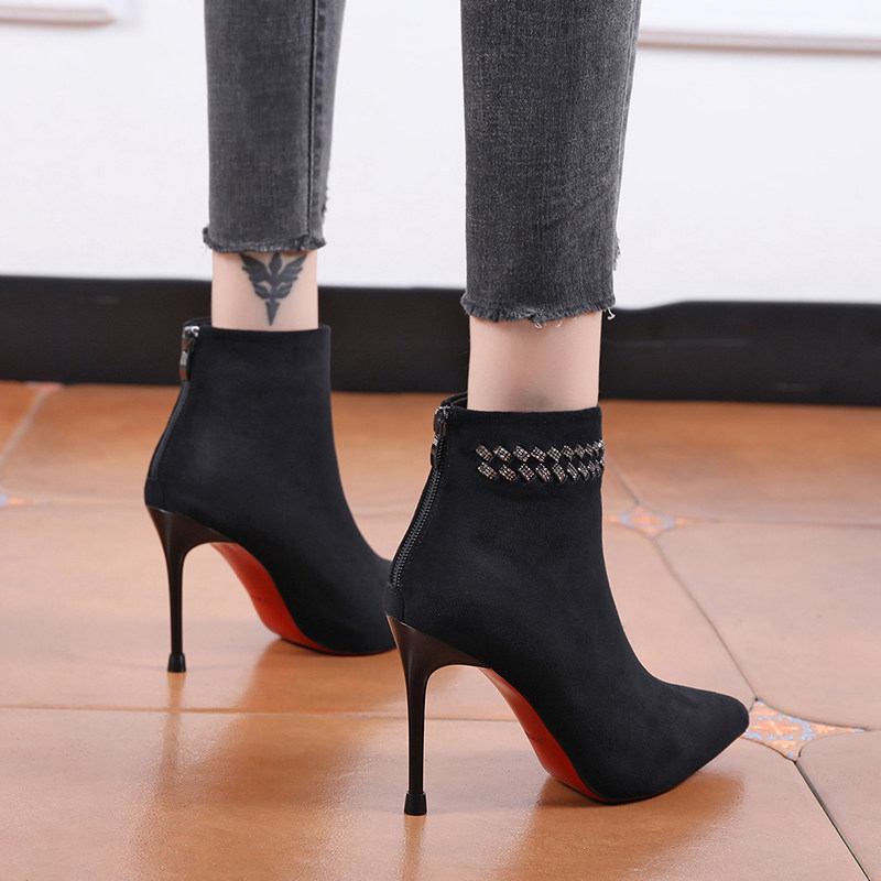 高跟鞋女秋冬时尚气质女靴子新款2022爆款细跟短靴尖头网红瘦瘦靴