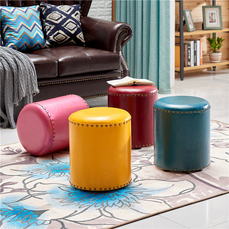 皮凳浪朵家用皮墩美式换鞋凳圆梳妆门口穿鞋矮凳