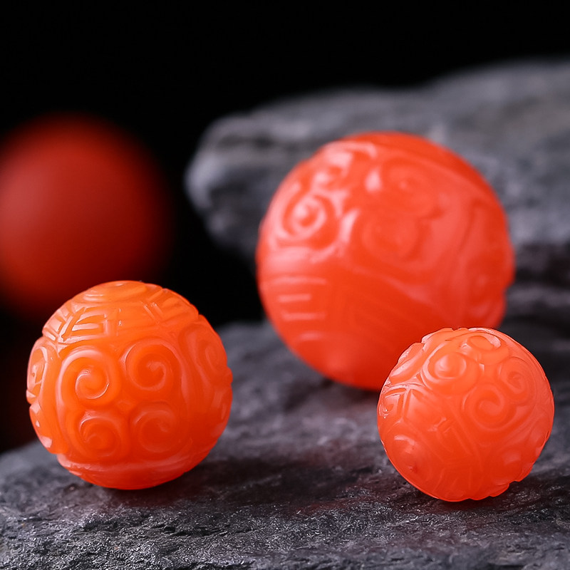 7a收藏天然保山南红回纹珠散圆珠diy星月diy配件