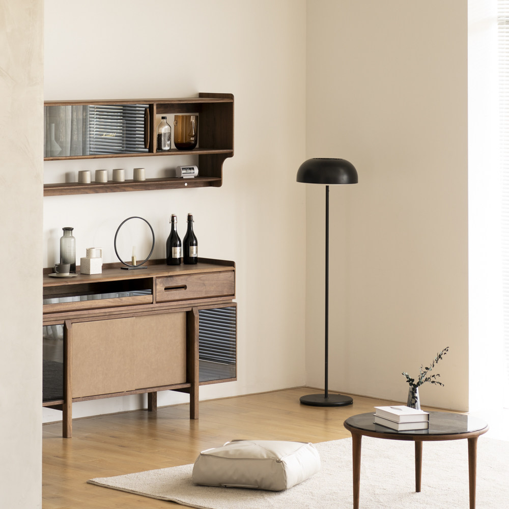 浅舍餐边柜实木黑胡桃木侘寂风酒柜吊柜高柜上下柜北欧简约带灯