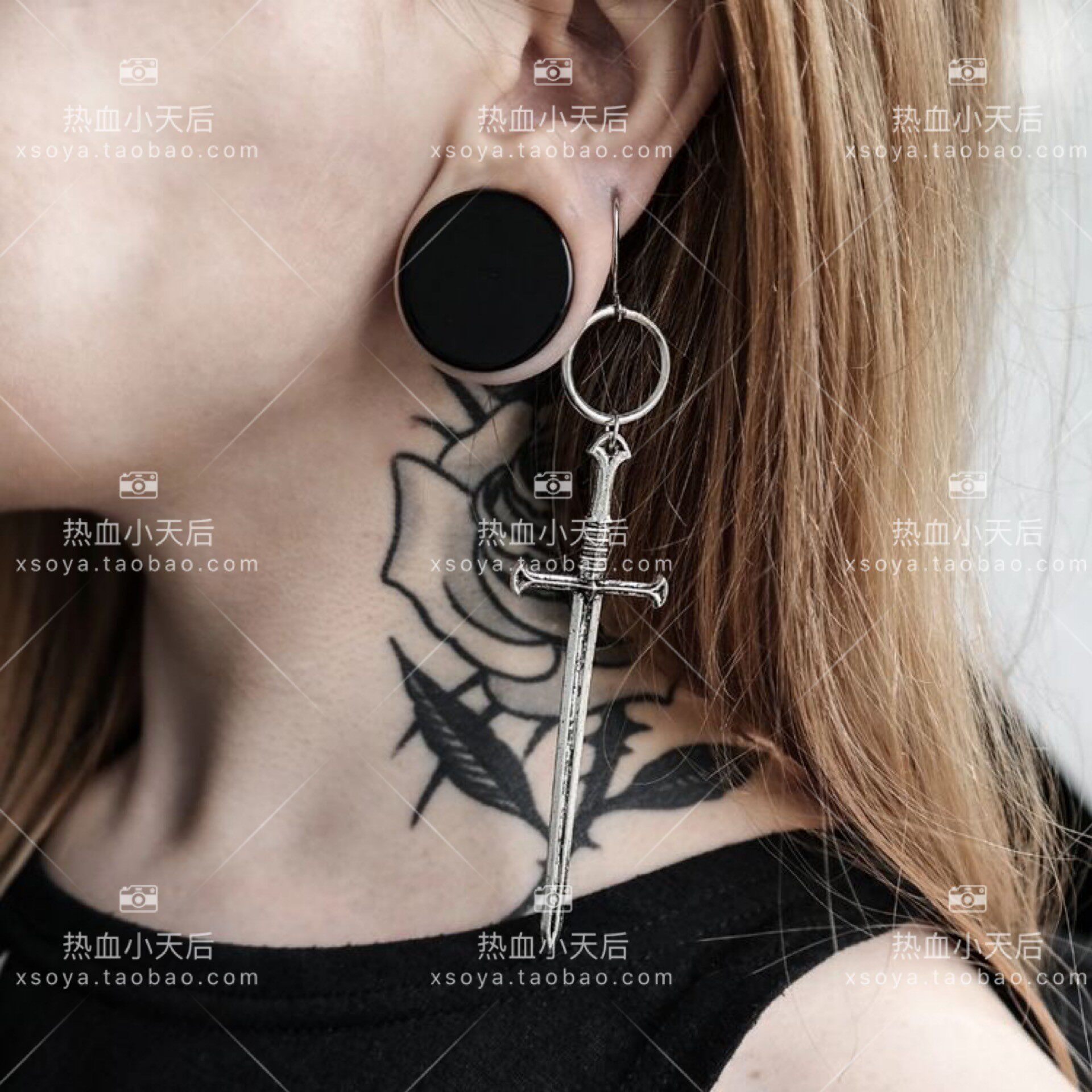 暗黑vintage复古古风ins朋克长剑刀剑圆环耳环耳环