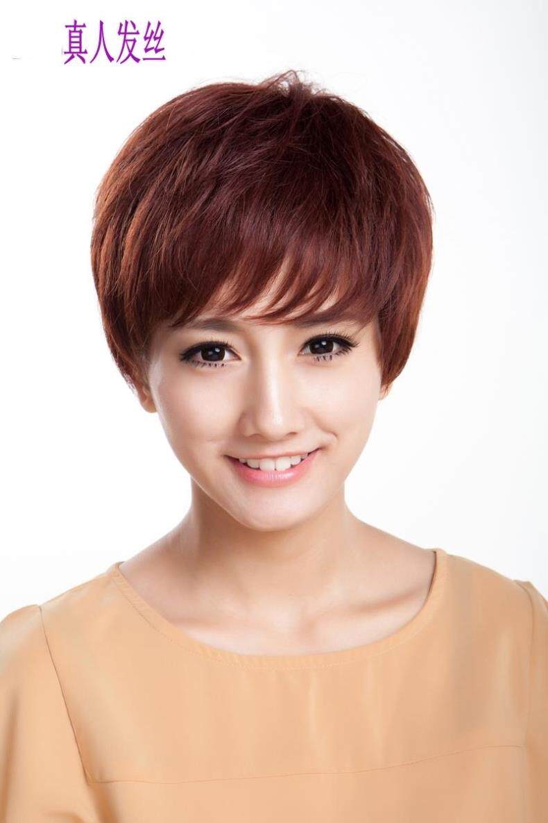 假发女真真人发丝中老年短发头套手织头顶蓬松日常整顶假发